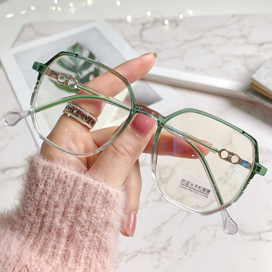 2021 New Anti-blue Light Glasses Female TR Korean Version Of The Trendy Style Plain Net Red Flat Glasses Frame Students Myopia Finished Products