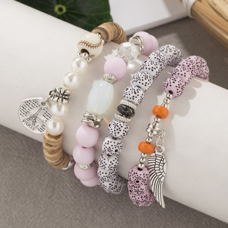 Fashion Bohemian Jewelry Female Tassel Wings I LOVE YOU Charm Tassel Multi-layer Beaded Bracelet Suit