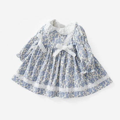 Children&#039;s Princess Dress Autumn New Floral Mori Dress Lace Bow Long Sleeve Baby Baby Skirt Wholesale