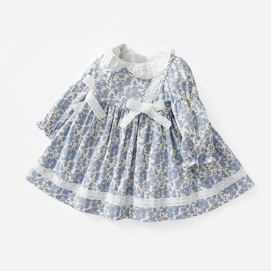 Children&#039;s Princess Dress Autumn New Floral Mori Dress Lace Bow Long Sleeve Baby Baby Skirt Wholesale