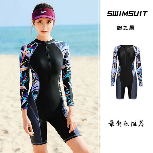 2024 New Arrival Swimsuit Women&#039;s Conservative Belly-Covering Slimming Long-Sleeved Sunscreen Sports Large Size Sexy Hot Spring Swimsuit