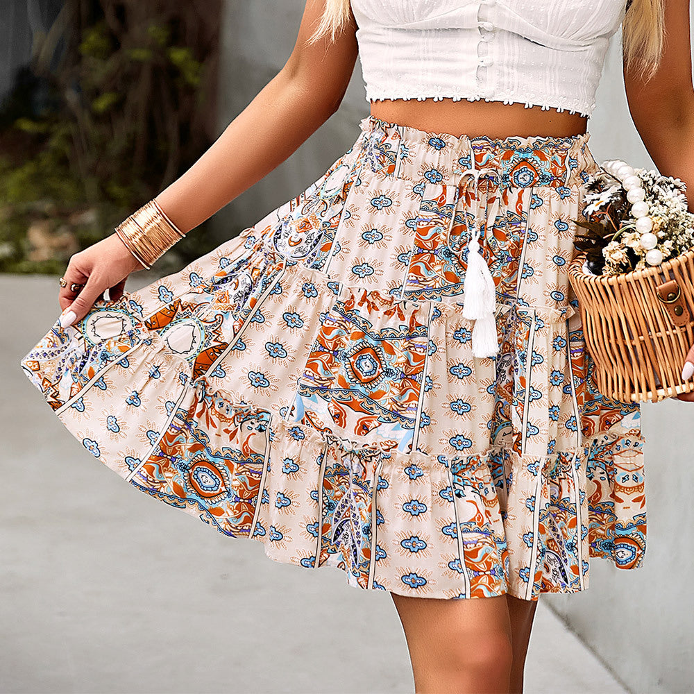 Diyun Design Amazon Bohemian Vacation Skirt 2022 Summer New Arrival Printed Umbrella Skirt Temperament Versatile Women