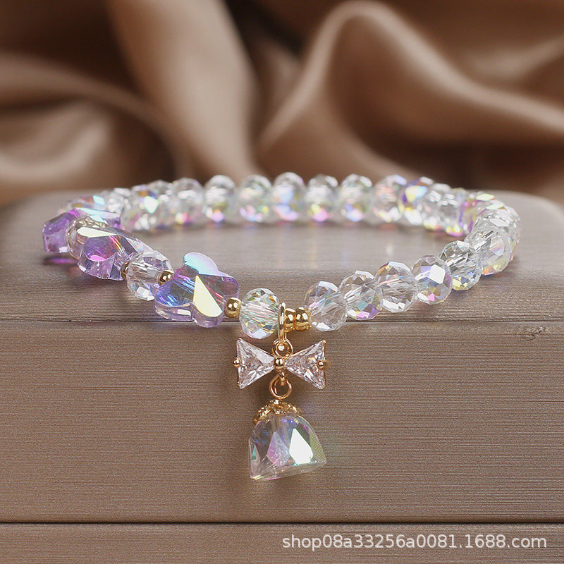 Colorful Crystal Bracelet For Women, Korean Style, Simple Forest Style, Elegant Butterfly Beaded Bracelet