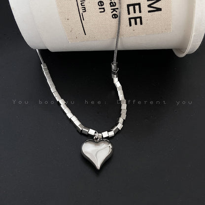 Cold Wind Three-dimensional Love Square Necklace Female Ins Niche Design Sense Titanium Steel Does Not Fade Sweater Chain Accessories