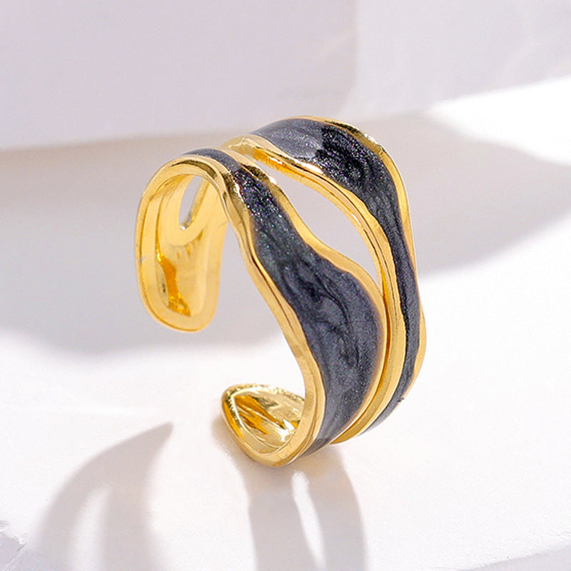 European And American Simple Titanium Steel Ring Women&#039;s Non-fading Cold Instagram Style High-end Light Luxury 18K Gold Plated Open Finger Ring