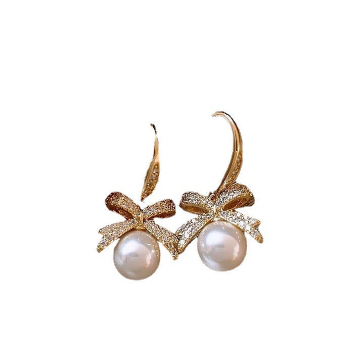 Elegant Zircon Pearl Stud Earrings For Women 2024 New Trendy Earrings Niche Design High-grade Retro Hong Kong Style Earrings