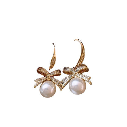 Elegant Zircon Pearl Stud Earrings For Women 2024 New Trendy Earrings Niche Design High-grade Retro Hong Kong Style Earrings