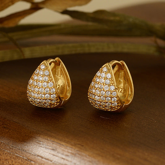 S925 Sterling Silver Fashion Exquisite Full Diamond Triangle Ear Buckle Women&#039;s Light Luxury Elegant High-end Design Sense Autumn And Winter Earrings