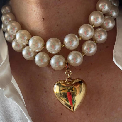 Amazon Hip-hop Retro Exaggerated Round Bead Chain Big Heart Pendant Fashion Personality Necklace Jewelry Wholesale