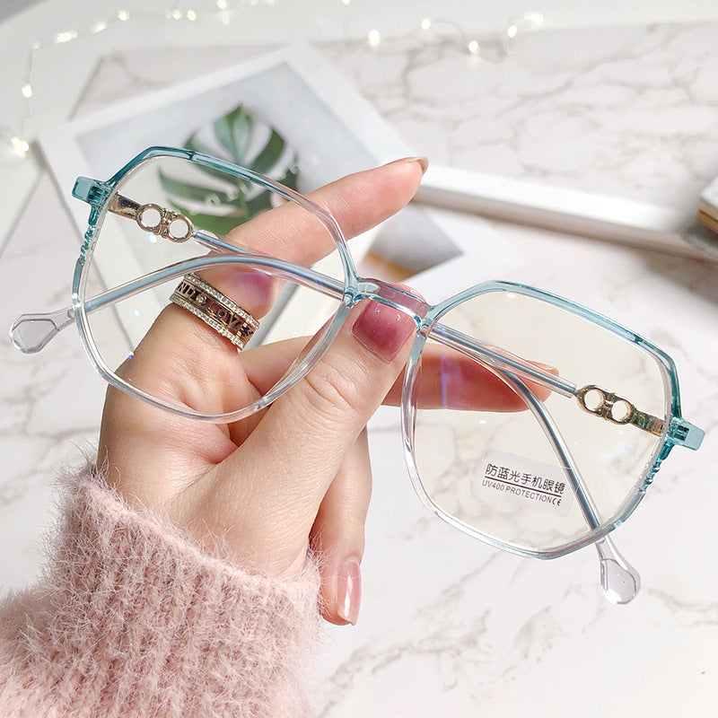 2021 New Anti-blue Light Glasses Female TR Korean Version Of The Trendy Style Plain Net Red Flat Glasses Frame Students Myopia Finished Products