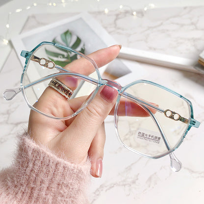 2021 New Anti-blue Light Glasses Female TR Korean Version Of The Trendy Style Plain Net Red Flat Glasses Frame Students Myopia Finished Products