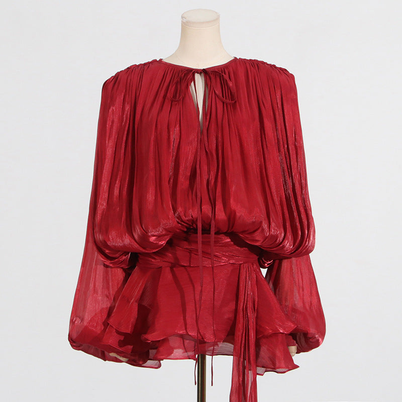European And American Sexy Sweet And Spicy Style Dress 2025 New Loose Lazy Long Sleeve Strap Slim-fit Short Dress For Women