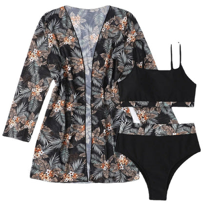 Swimsuit Female Split Three-piece High Waist Long Sleeve Ins Blouse Sunscreen