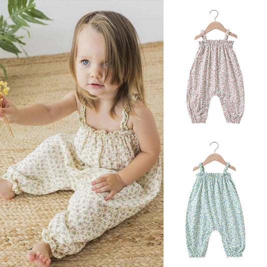 Girl Baby Jumpsuit Summer New Children&#039;s Flower Sling Floral Romper Baby Thin Section Sleeveless Long Crawl