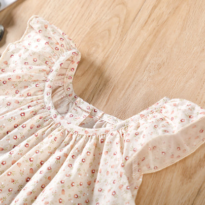 Floral Girl&#039;s Dress Children&#039;s Wear New Arrival Woven Pure Cotton Fresh Style Round Neck Vest A- Skirt