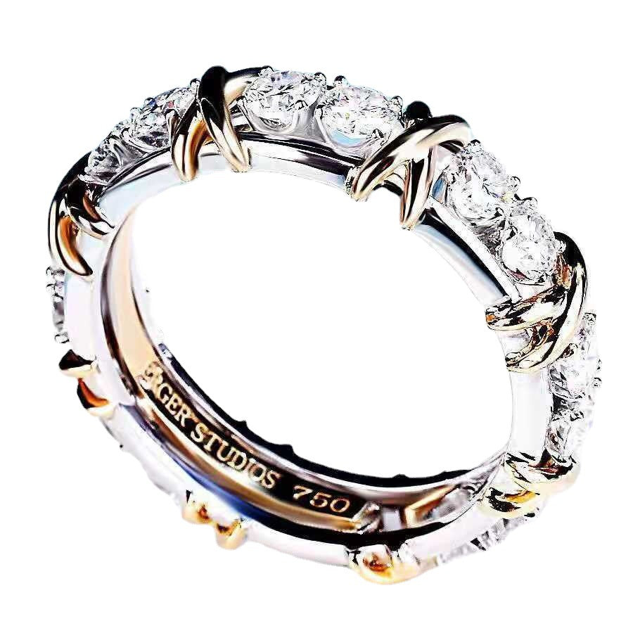 Cross XO-shaped Diamond Ring Female Gold Plated Gold Simulation Mo Diamond Ring Lovers Ring