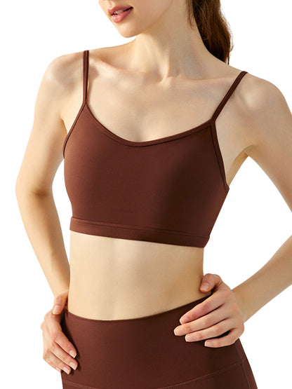Yoga Vest Women&#039;s Water Drop Fixed Cup Thin Shoulder Strap Underwear Solid Color Inner Small Sling Beautiful Back Sports Fitness Bra