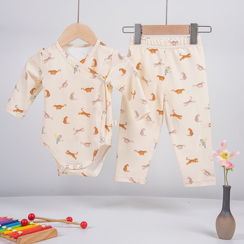 New Cotton Baby Fart Clothes Newborn Romper Long-sleeved Crawling Clothes Summer Baby Clothes Two-piece Set