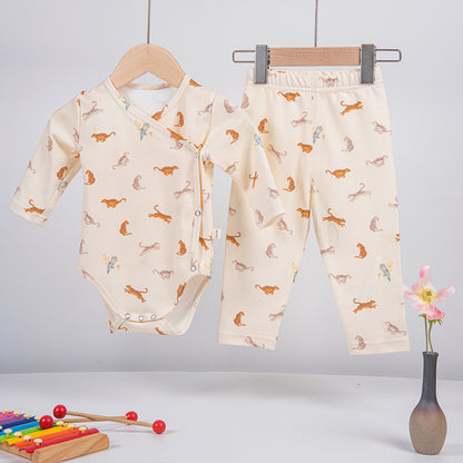 New Cotton Baby Fart Clothes Newborn Romper Long-sleeved Crawling Clothes Summer Baby Clothes Two-piece Set