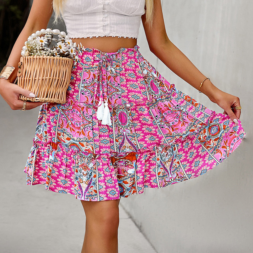 Diyun Design Amazon Bohemian Vacation Skirt 2022 Summer New Arrival Printed Umbrella Skirt Temperament Versatile Women
