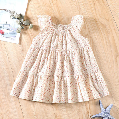 Floral Girl&#039;s Dress Children&#039;s Wear New Arrival Woven Pure Cotton Fresh Style Round Neck Vest A- Skirt