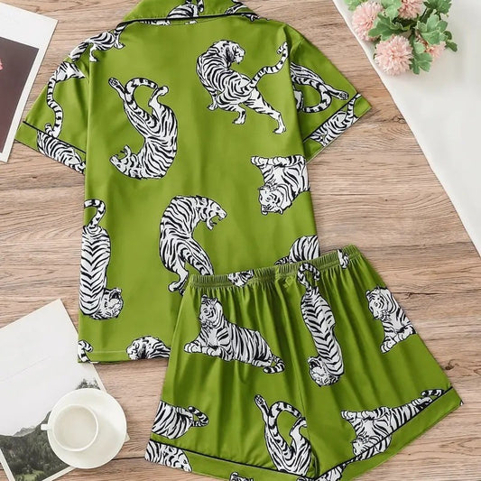 New Amazon Independent Station Hot Selling 3D Women&#039;s Short Sleeve Pajamas Suit With Cuff And Pocket Home Clothes