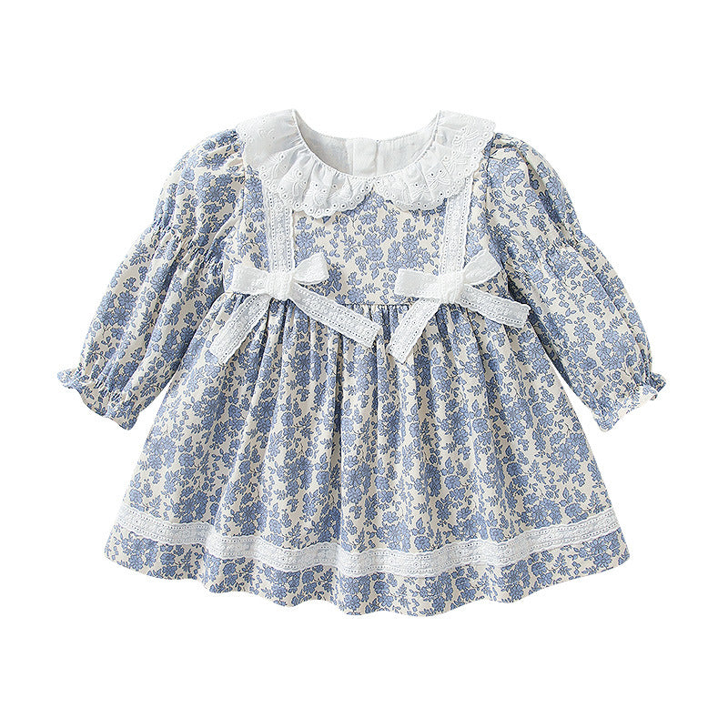 Children&#039;s Princess Dress Autumn New Floral Mori Dress Lace Bow Long Sleeve Baby Baby Skirt Wholesale