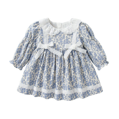 Children&#039;s Princess Dress Autumn New Floral Mori Dress Lace Bow Long Sleeve Baby Baby Skirt Wholesale