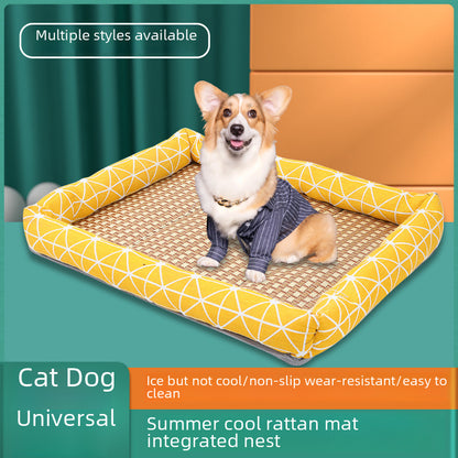 Pet Ice Mat Mat Four Seasons Universal Kennel Mat Non-slip Wear-resistant Linen Square Kennel Rattan Mat