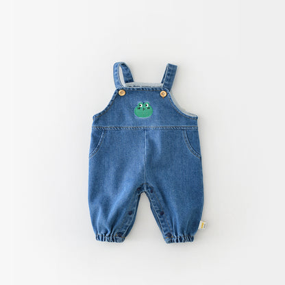 Spring New Baby Denim Overalls Baby Cartoon Frog Series 0-3 Years Old Washed Denim Pants
