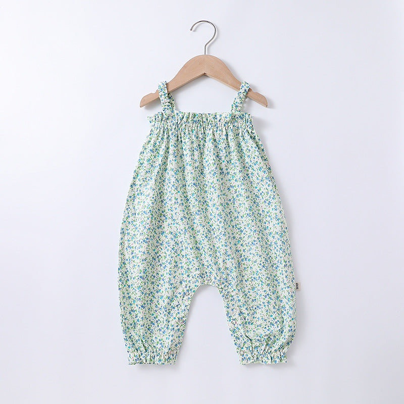 Girl Baby Jumpsuit Summer New Children&#039;s Flower Sling Floral Romper Baby Thin Section Sleeveless Long Crawl