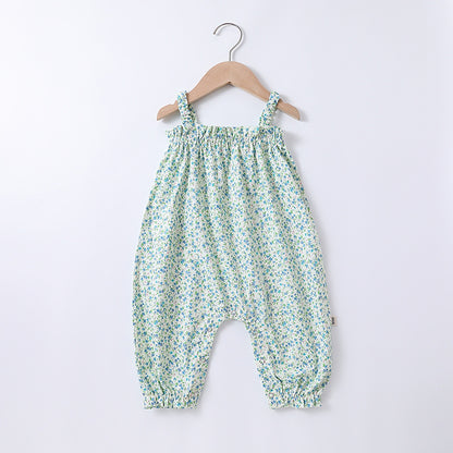Girl Baby Jumpsuit Summer New Children&#039;s Flower Sling Floral Romper Baby Thin Section Sleeveless Long Crawl