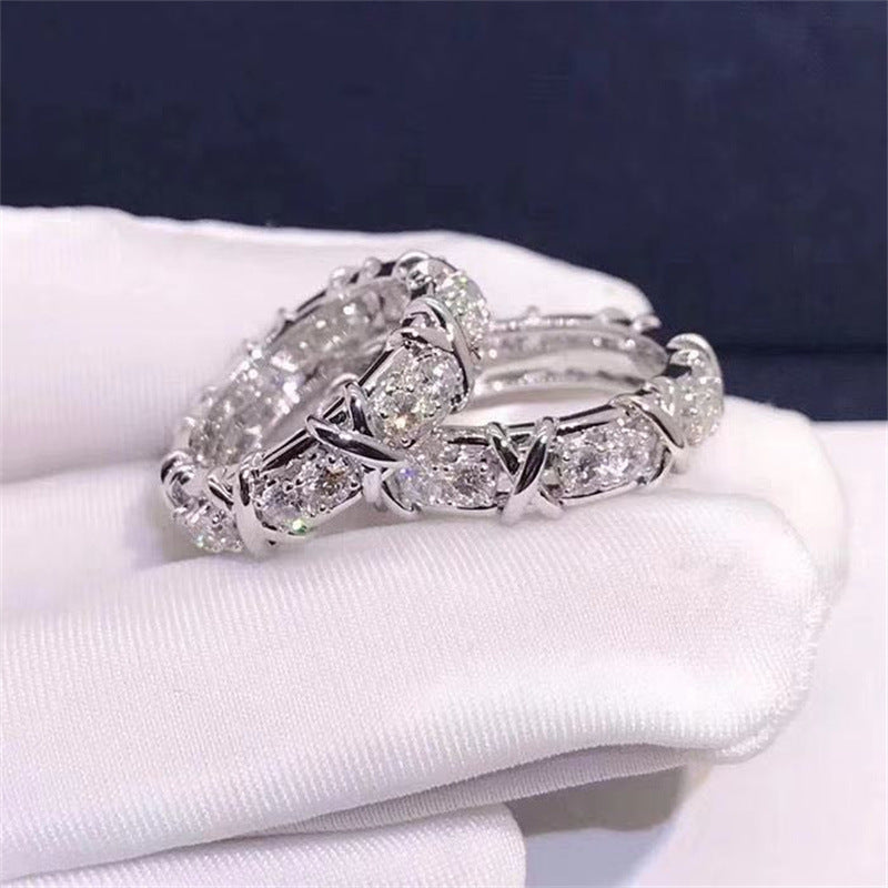 Cross XO-shaped Diamond Ring Female Gold Plated Gold Simulation Mo Diamond Ring Lovers Ring