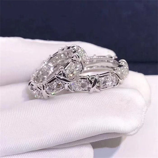 Cross XO-shaped Diamond Ring Female Gold Plated Gold Simulation Mo Diamond Ring Lovers Ring