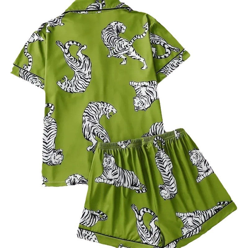 New Amazon Independent Station Hot Selling 3D Women&#039;s Short Sleeve Pajamas Suit With Cuff And Pocket Home Clothes