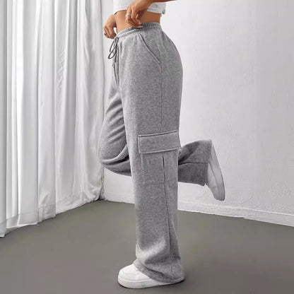 Women&#039;s New Fashion Side Purse Joker Solid Color Straight Wide Leg Pants