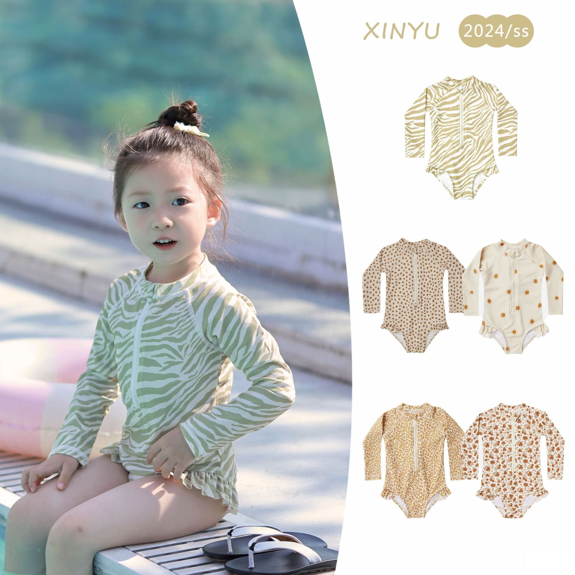 Girl&#039;s Floral Long-sleeved  Girls swimwearsNew Arrival Baby Girl&#039;s Sunscreen Quick-drying Swimsuit Ins Hot Spring Swimsuit