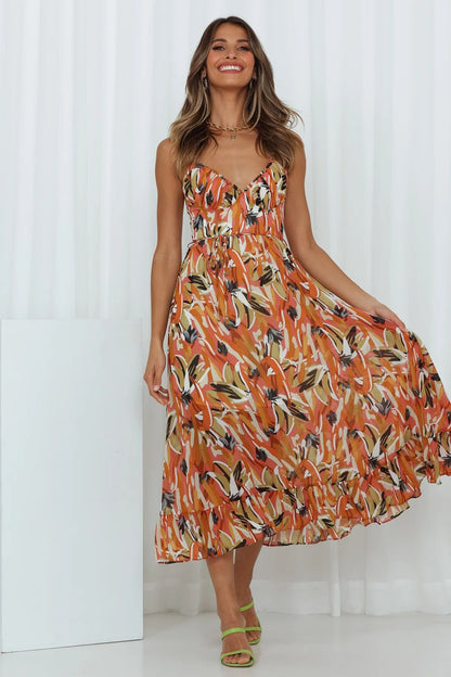 Women&#039;s Summer New Style Printed Wooden Ear Edge Tank Dress