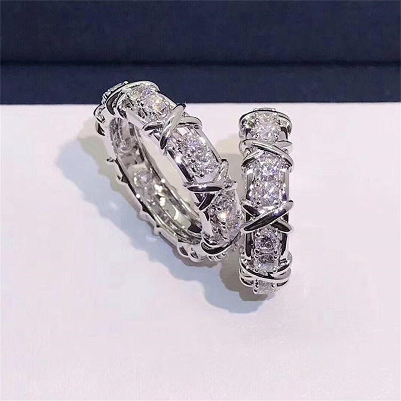 Cross XO-shaped Diamond Ring Female Gold Plated Gold Simulation Mo Diamond Ring Lovers Ring