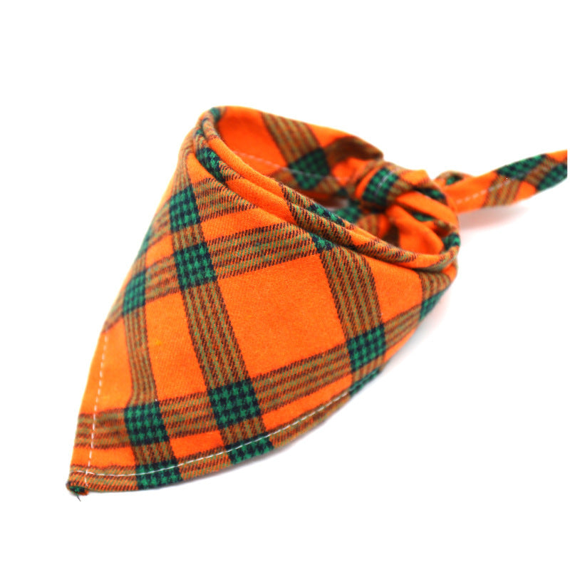 XL-Pet Dog Cat Scotland Thickened Flannel Triangular Scarf Cotton Velvet Lace-up Decorative Bib Scarf