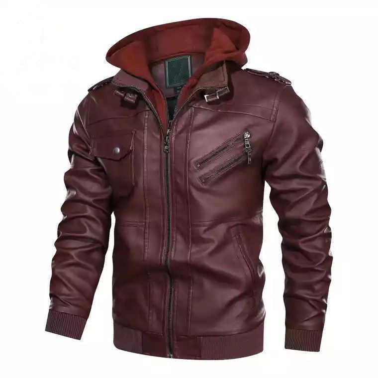 2023 European size fashion high-end leather clothing vintage locomotive PU leather jacket detachable