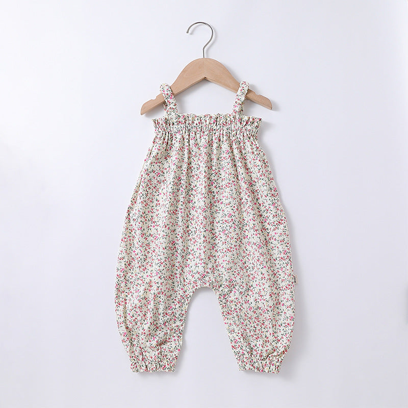 Girl Baby Jumpsuit Summer New Children&#039;s Flower Sling Floral Romper Baby Thin Section Sleeveless Long Crawl
