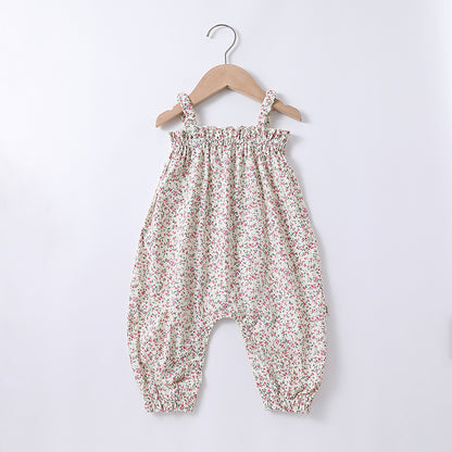 Girl Baby Jumpsuit Summer New Children&#039;s Flower Sling Floral Romper Baby Thin Section Sleeveless Long Crawl