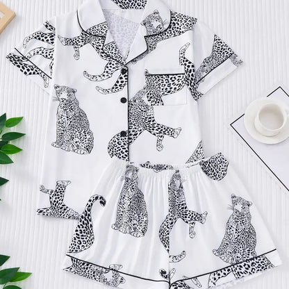New Amazon Independent Station Hot Selling 3D Women&#039;s Short Sleeve Pajamas Suit With Cuff And Pocket Home Clothes