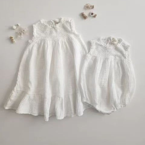 Summer New Baby Girl Lace Vest Romper Baby Jumpsuit Western Style Sisters Wear Outwear