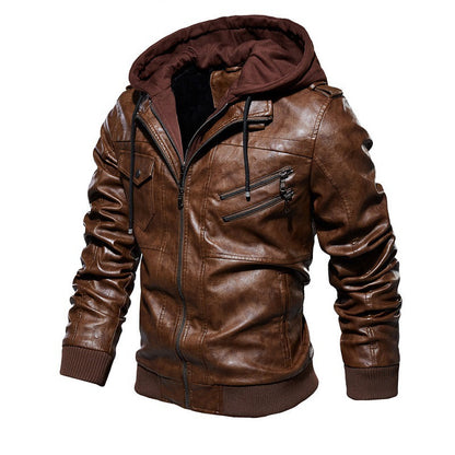 2023 European size fashion high-end leather clothing vintage locomotive PU leather jacket detachable