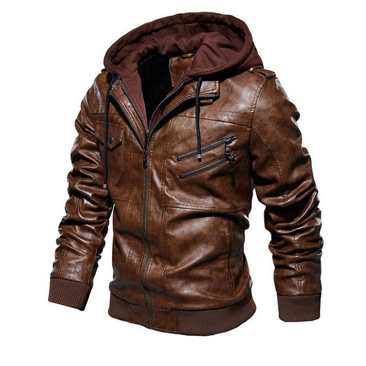 2023 European size fashion high-end leather clothing vintage locomotive PU leather jacket detachable