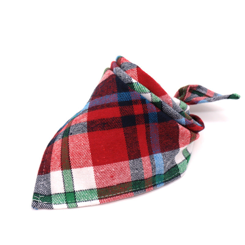 XL-Pet Dog Cat Scotland Thickened Flannel Triangular Scarf Cotton Velvet Lace-up Decorative Bib Scarf