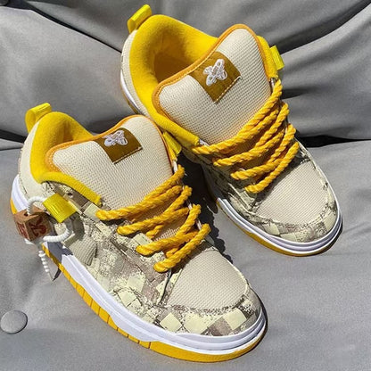 Light Luxury Plus Size Couple&#039;s Trendy Internet Famous Casual Men&#039;s Shoes Thickened Lemon Yellow Bread Shoes Trendy Board Shoes