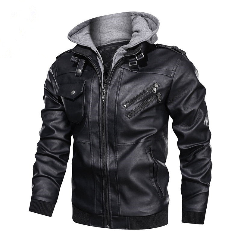 2023 European size fashion high-end leather clothing vintage locomotive PU leather jacket detachable